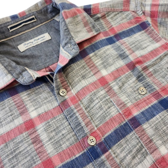 Tommy Bahama Canyon Beach Flannel Shirt Red Blue Plaid, Button Up Long Sleeve L - Picture 1 of 5